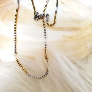 Two tone box chain necklace, 18k gold plated stainless steel 16"